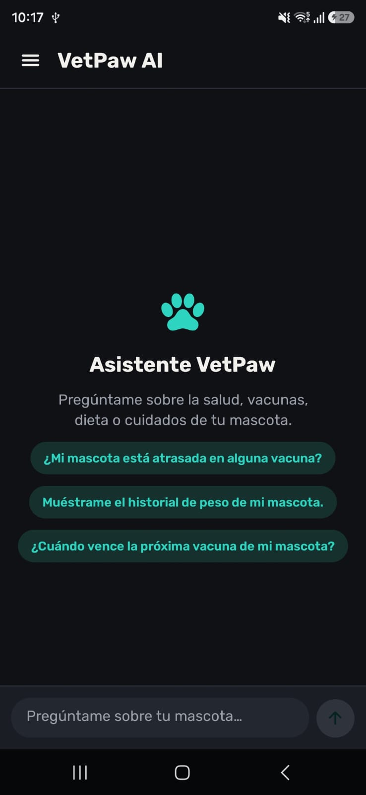Paw ID AI assistant welcome screen with suggested questions